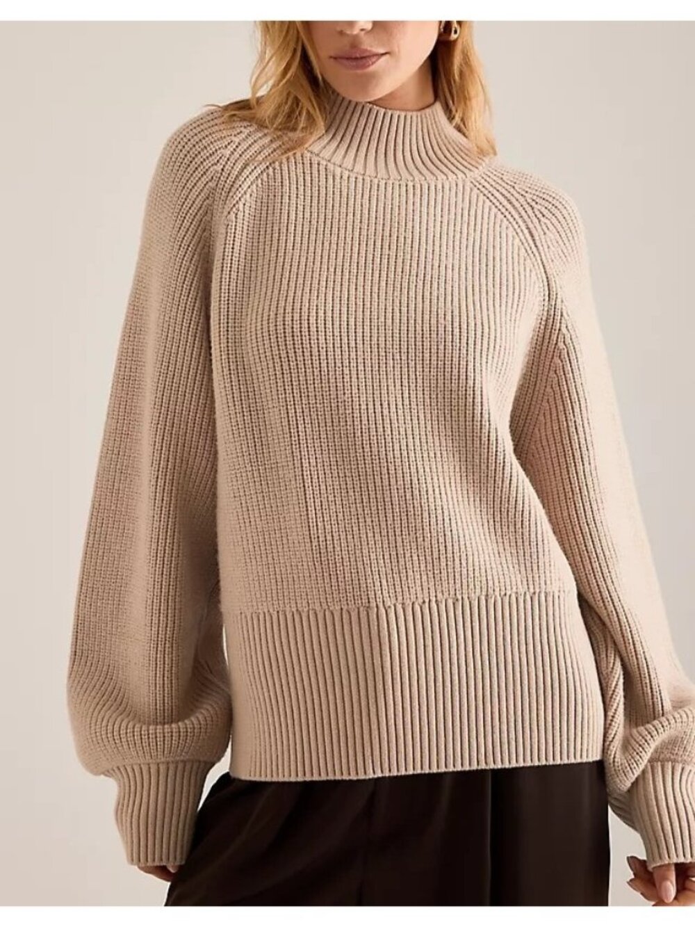 Varley Martina Rib Knit Mock Neck Pullover Sweater Basic Old Money Womens M